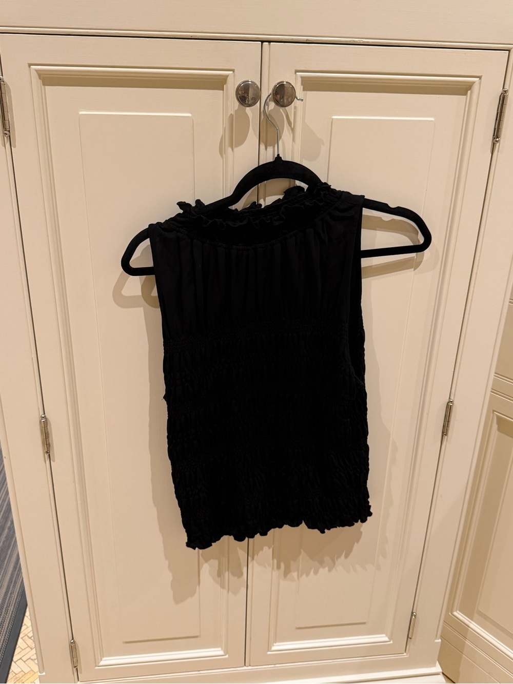 Frame Denim Black Smocked Ruffle Tank Top